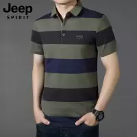 JEEP SPIRIT纯棉Polo衫男士夏季薄款翻领条纹短袖T恤