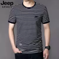 JEEP SPIRIT吉普新款圆领条纹短袖T恤男夏季薄款休闲半袖大码打底衫