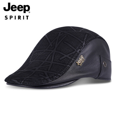 JEEP SPIRIT吉普正品帽子男士羊皮真皮鸭舌帽时尚男士皮帽子