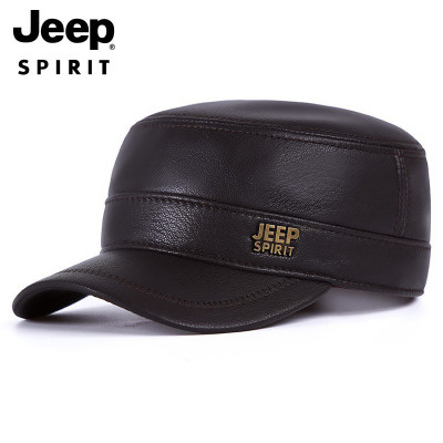 JEEP SPIRIT吉普正品帽子男士真皮羊皮平顶帽品质绅士帽子