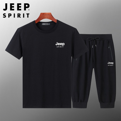 JEEP SPIRIT夏季薄款套装男短袖T恤宽松休闲短裤两件套90106167
