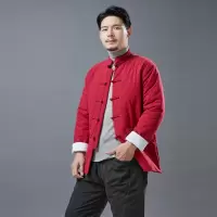 冬季青年男士棉衣外套潮款立领棉服盘扣开衫短棉袄休闲单排扣