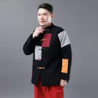 举翼王子冬季新款民族文艺风男式棉服立领拼色棉衣盘扣