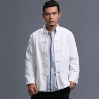 2024新款男装纯色立领长袖麻棉盘扣衬衫宽松款民族风