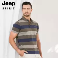 JEEP SPIRIT吉普春夏户外男士翻领条纹短袖T恤