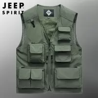 JEEP SPIRIT春季户外马甲钓鱼背心男士坎肩多口袋工装外套