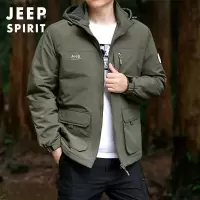 JEEP吉普2024新款连帽加绒夹克男多袋宽松保暖大码休闲外套