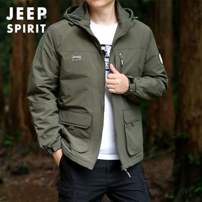 JEEP吉普2024新款连帽加绒夹克男多袋宽松保暖大码休闲外套