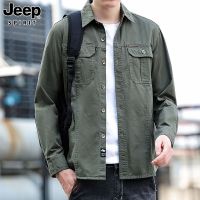 JEEP SPIRIT男士商务休闲衬衫时尚潮流上衣简约纯棉外套