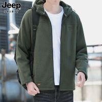 JEEP SPIRIT时尚男士刺绣开衫卫衣潮流休闲连帽加绒上