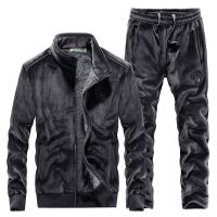 JPDUN新款套装休闲卫衣外套男青年纯色加绒保暖金丝绒套装