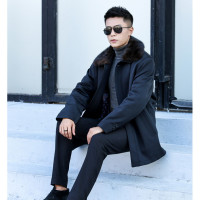中老年尼克服皮草男装水貂毛领棉衣外套獭兔毛内胆冬季棉服爸爸款
