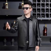 海宁真皮皮衣男士头层牛皮鹿皮纹中年翻领夹克外套爸爸装