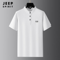 JEEP SPIRIT纯棉短袖T恤男士夏季新款宽松中年爸爸全棉立领体闲上