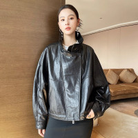 海宁秋冬季款女装真皮绵羊油蜡皮潮流风立领机车帅气时尚皮衣外套