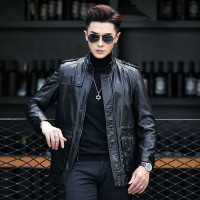 山羊皮皮衣男猎装海宁真皮夹克中长款纯皮风衣美式立领帅气外套潮