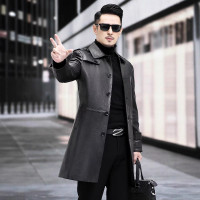 海宁头层山羊皮真皮皮衣男士中长款翻领秋冬季款风衣大衣夹克外套