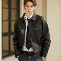 海宁经典507头层羊皮牛仔夹克美式休闲皮衣夹克男款经典春秋外套