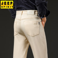 JEEP SPIRIT男秋冬男牛仔裤四面弹印胶款休闲宽松直筒三防水洗中腰厚裤