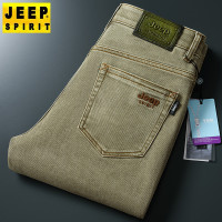 JEEP SPIRIT秋冬男士彩色牛仔裤休闲宽松直筒弹力长裤中腰刺绣厚款