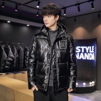 MESONGHUA袂生花亮面羽绒服短款青年欧美加厚保暖情侣外套