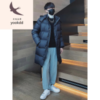 羽绒服男冬季羽绒服男中长款2022冬季新款加厚宽松黑色连帽白鸭绒青年外套