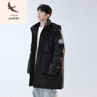 男款羽绒服中长款羽绒服男士冬季美式宽松白鸭绒连帽羽绒衣潮牌加厚工装外套