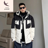 潮男羽绒服杠叔冬季工装90白鸭绒棉服外套潮男时尚连帽短款羽绒服美式韩版