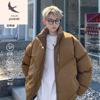 潮男羽绒服美式复古潮男冬季羽绒棉服痞帅立领白鸭绒面包服oversize棉衣外套