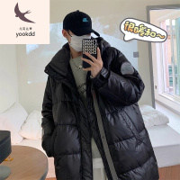 男士长款羽绒服中长款连帽羽绒服男士冬季纯色休闲保暖外套港风高街白鸭绒羽绒衣