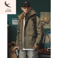 羽绒服男冬季痞帅美式重磅鸭绒工装羽绒服男冬季加厚保暖男装2022新款痞帅连帽外套