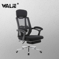 WALJE 000258 电脑椅办公椅家用人体工学椅午休可躺转椅带搁脚黑色