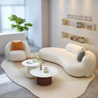 昱成晟 10527 极简奶油风沙发 客厅绒布艺弧形