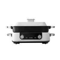 英国摩飞多功能锅二代分体电火锅魔飞家用烤肉涮煎蒸煮电热锅大容量升级触屏预约调时网红料理锅MR9099 椰奶白