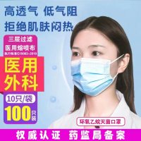 [100只]成人医用外科口罩一次性灭菌级医用口罩 成人透气薄款蓝色成人医用防尘防护口罩