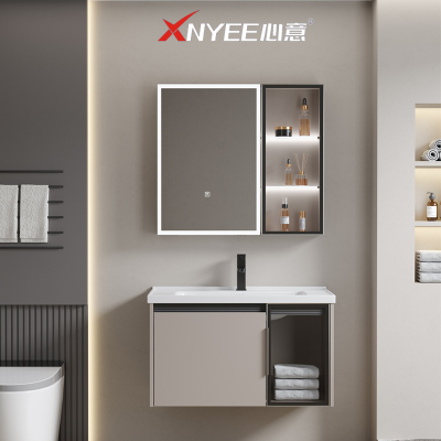 心意卫浴(XNYEE) 浴室柜60CM80CM智能镜柜大储物卡件陶瓷一体盆时尚轻奢不锈钢浴室柜XY-72009