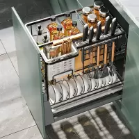 厨房调味拉篮不锈钢橱柜双层调料拉篮抽屉式调味品拉篮滑轨厨房收纳篮调料架调味篮