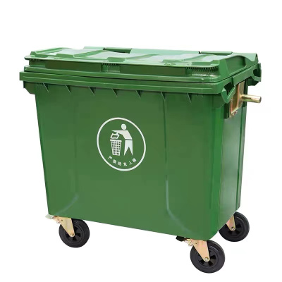 蔚岸户外手推垃圾车 带盖环卫塑料垃圾桶(黄蓝绿灰红色可选)660L/个