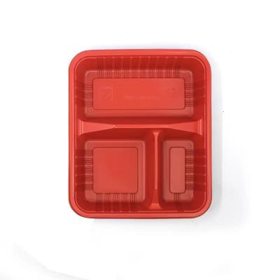 蔚岸一次性餐盒塑料快餐外卖盒打包盒三格环保饭盒分格长方形饭盒100个24.2*18.5*4.5cm/包