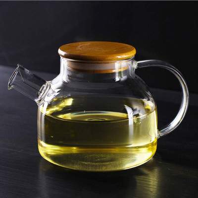 加厚玻璃冷水壶透明竹木盖果汁杯耐热过滤玻璃凉水壶牛奶杯豆浆壶