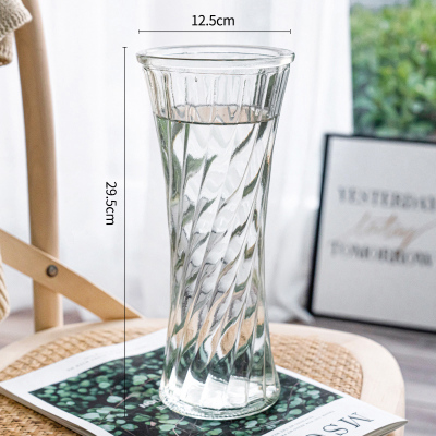 30水晶-斜纹 特大号玻璃花瓶透明水养富贵竹客厅家用插花瓶摆件卧室家居玄关