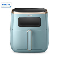 飞利浦(PHILIPS)海星空气炸锅 家用5.6L大容量智能触屏 多功能全自动[透明可视+不用翻面]HD9257 蓝色