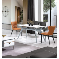 珀尚家具电镀枪色亮光岩板餐桌 功能与美感结合 意式轻奢餐桌椅AZ2319、AY2319