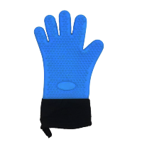 蒙浩博 防烫手套厨房隔热硅胶手套加长款蓝色 双