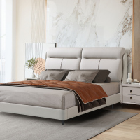现代简约皮感猫抓布双人床主卧婚床家具