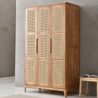 JM013D05衣柜 橡胶木实木藤编衣柜