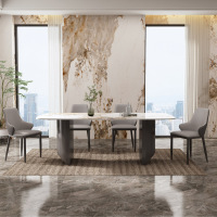 现代极简意式轻奢岩板餐桌椅组合家用岩板长餐桌610马蹄