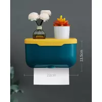 免打孔化妆室纸巾盒防水厕所抽取式卫生纸卷筒卫生纸盒收纳浴室置物架壁挂厨房 [防水防裂 耐用两载]双层加厚(黄+墨绿)
