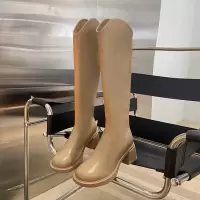 橡胶PU长靴靴子纯色常规圆头后拉链时装靴