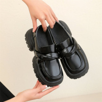 戈佳妮黑色小皮鞋女英伦风2023年新款秋冬复古厚底增高一脚蹬乐福鞋